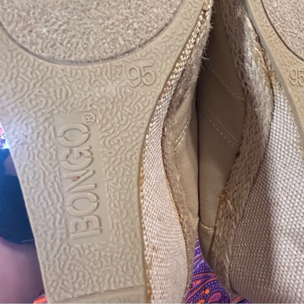 Bongo Peep Toe Espadrille Wedge Shoes Tan Canvas Boho Summer Size 9.5 - Picture 9 of 10